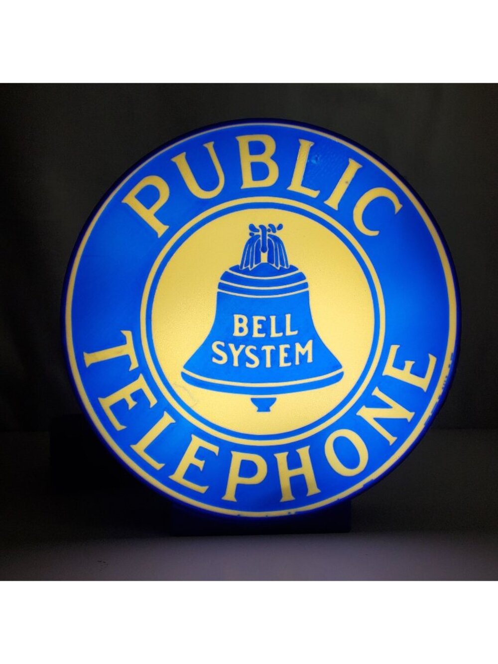 Vintage Style Bell System Public Telephone Light-Up Sign | 9" Round LED Display